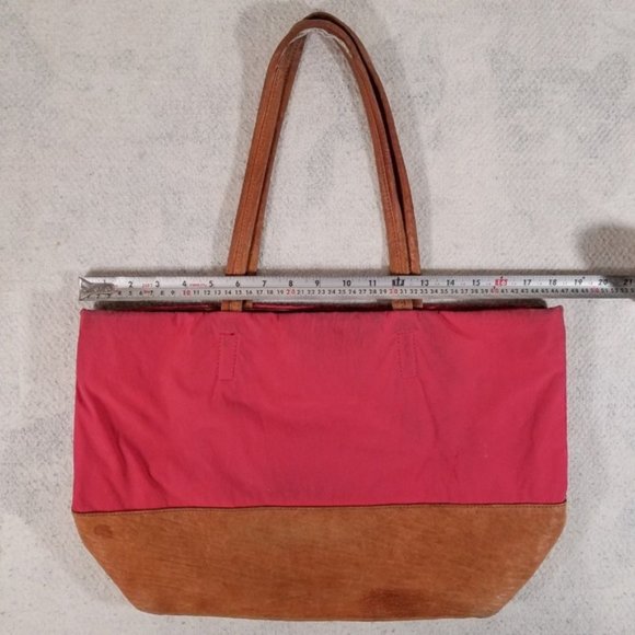 DKNY Dark Pink & Brown Suede Large Shoulder Bag - Picture 8 of 8